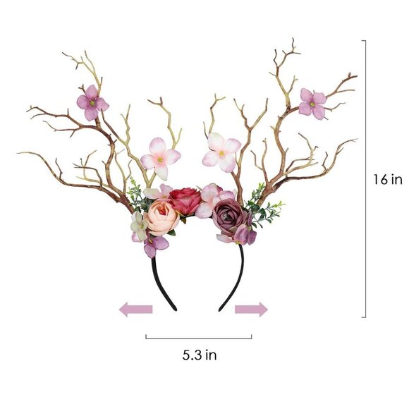 Elf Ears with Antlers Headband Pink Fairy Crown for Costume Cosplay Women main image 5